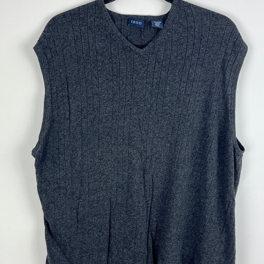 Izod Sweater Vest Size 2XLT Gray Sleeveless V Neck Striped Stretch Cotton Rayon